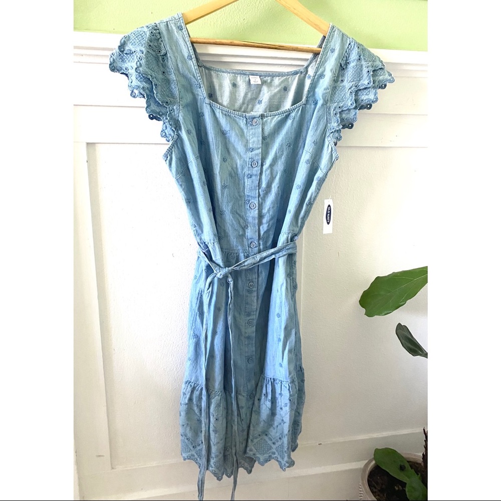 Old Navy Chambray Embroidered Denim Prairie Dress